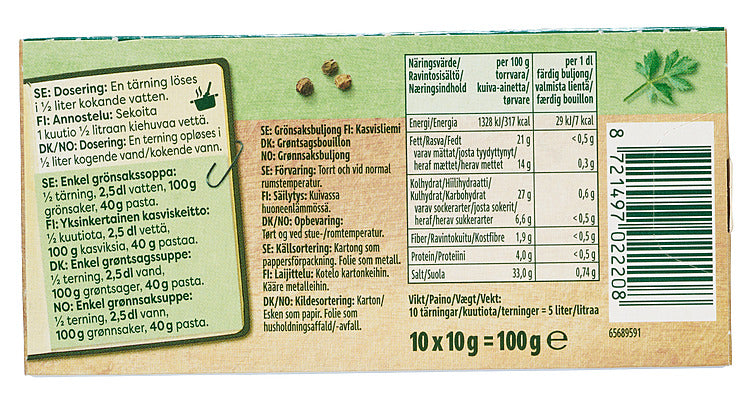 Vegetable broth 10 pcs 100 grams (Grønnsaksbuljong)