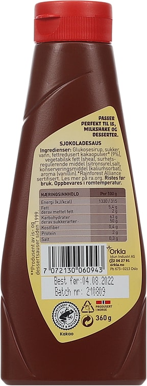Idun Chocolate sauce (sjokoladesaus) 360 grams