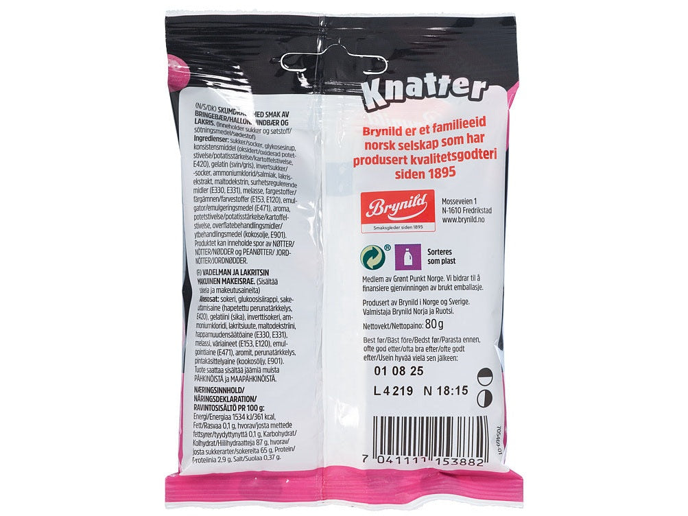 Brynild Knatter Raspberry & Licorice 80 grams