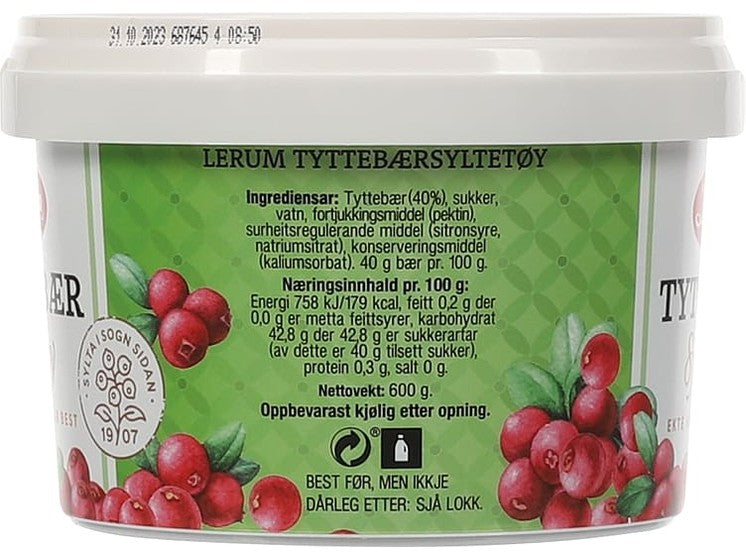Lerum Lingonberry jam 600 grams (Tyttebær syltetøy)