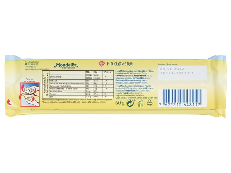 Freia Milk chocolate with hazelnuts 60 grams (Firkløver)