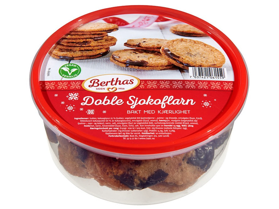Berthas Sjokoflarn Chocolate Oat cookies double 360 grams (Doble Havreflarn m/ sjokolade)