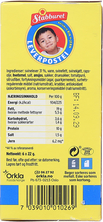 Stabburet liver pate portion 6x22 grams (Leverpostei porsjon)