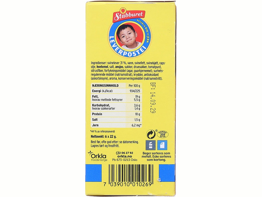 Stabburet liver pate portion 6x22 grams (Leverpostei porsjon)