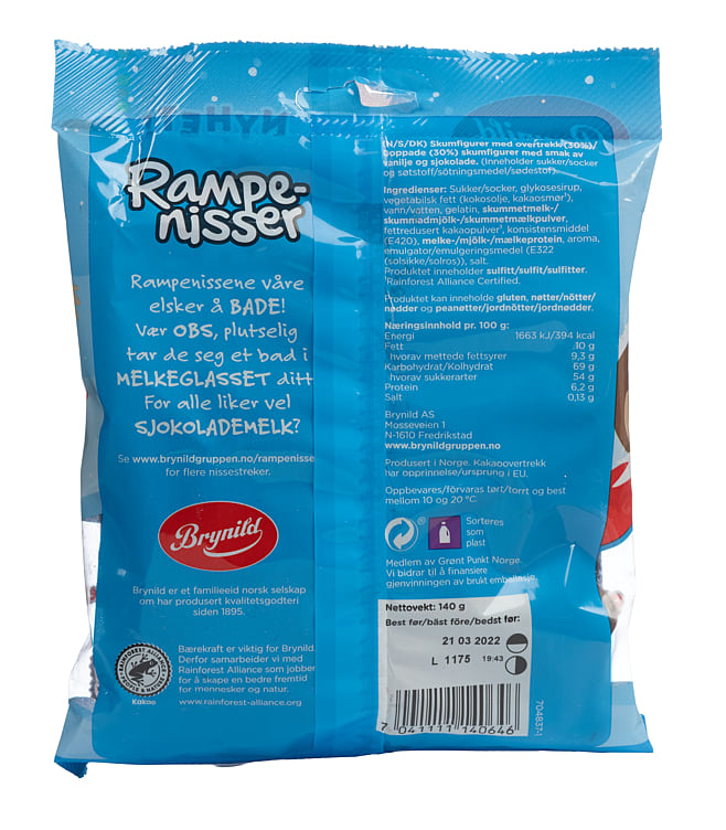 Brynild Elf on the Shelf Chocolate covered Foam (rampe nisser) 140 grams
