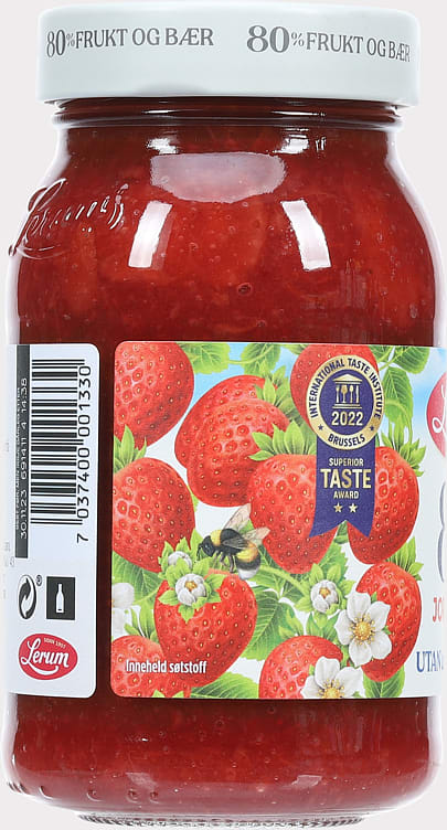 Lerum Strawberry Jam (Jordbær syltetøy uten tilsatt sukker) 330gr