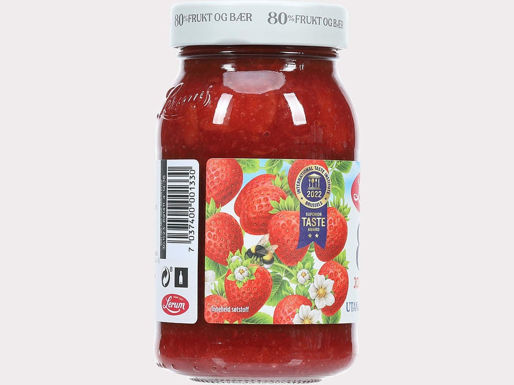 Lerum Strawberry Jam (Jordbær syltetøy uten tilsatt sukker) 330gr