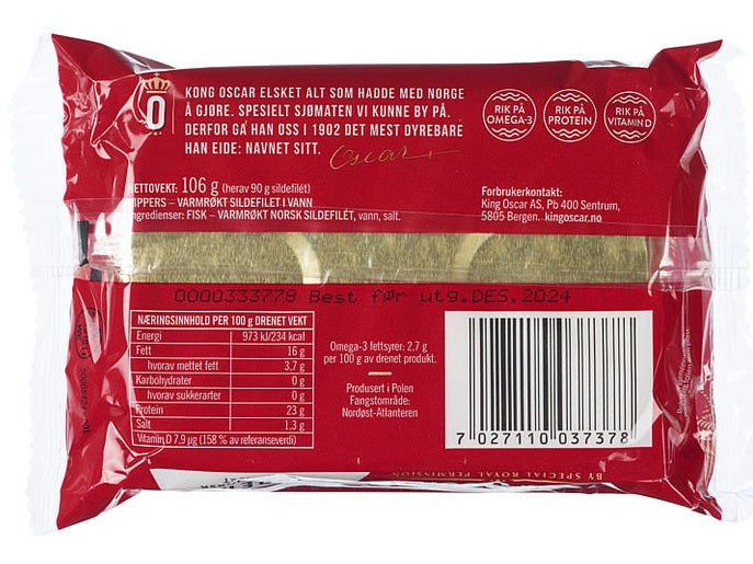 King Oscar Kippers smoked Herring (Røkte sardiner) 106 grams