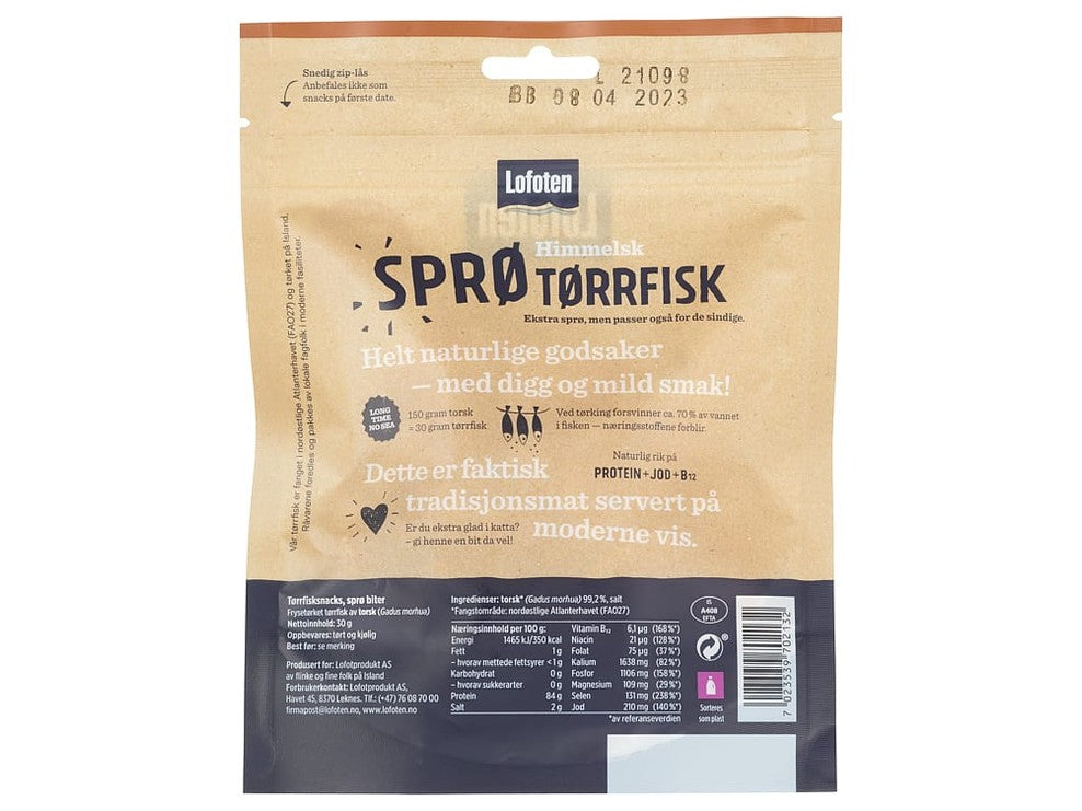 Lofoten Dryfish crisp bites 30 gram (Tørrfisksnacks sprø biter)