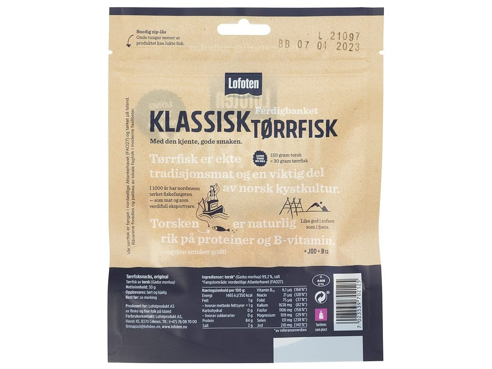Lofoten Dryfish snacks original 30 gram (Tørrfisk)
