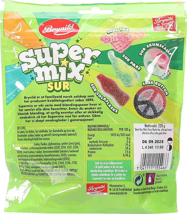 Brynild Supermix sour mixed candy 220 gram (Sur)