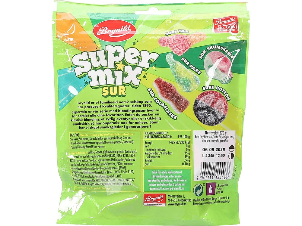 Brynild Supermix sour mixed candy 220 gram (Sur)