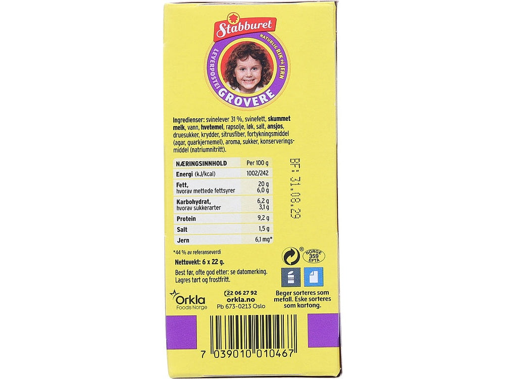 Stabburet Coarser Liverpate (Grovere Leverpostei) 6X22 grams