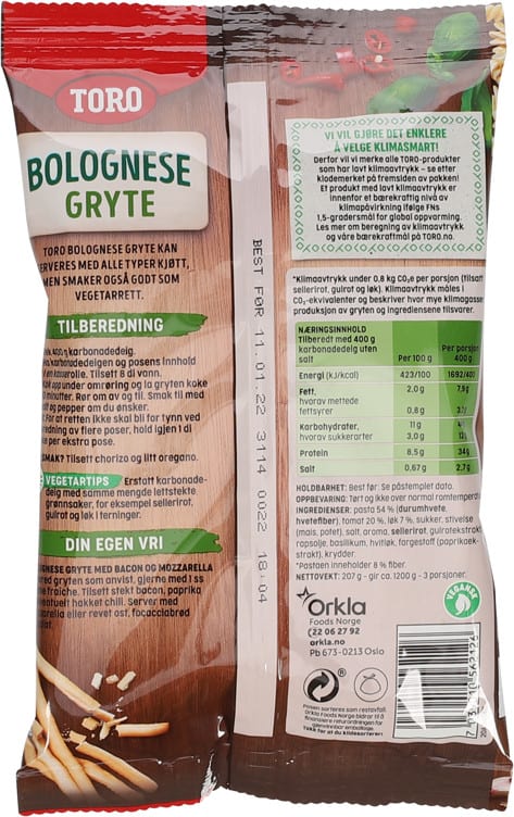Toro Bolognese Stew (Bolognese gryte) 207 grams