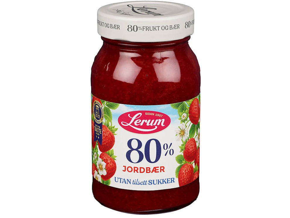 Lerum Strawberry Jam (Jordbær syltetøy uten tilsatt sukker) 330gr