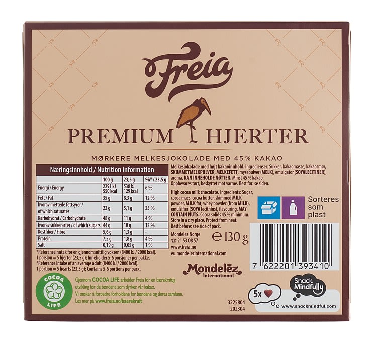 Freia Premium Milkhearts dark chocolate hearts 130 grams (Melkehjerter mørk)