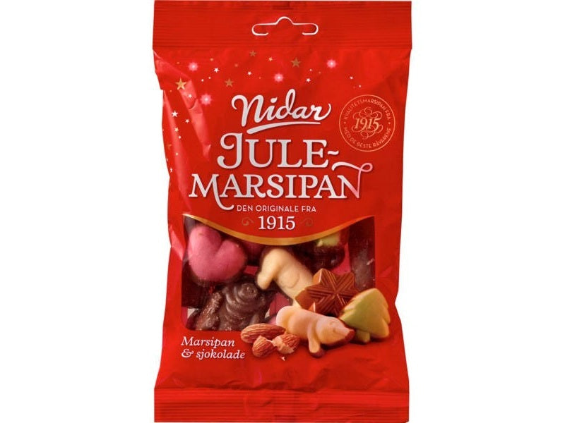 Nidar Christmas marzipan & milk chocolate 130 / 193 grams (Jule marsipan) Norwegian Foodstore