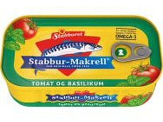 Stabburet Mackerel in Tomato sauce with Basil (Makrell i tomat med basilikum) 110 grams Norwegian Foodstore