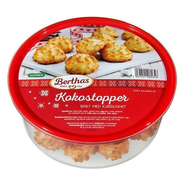 Berthas Coconut Cookie 350 grams (Kokostopper) Gluten free Norwegian Foodstore