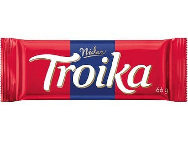 Nidar Troika dark chocolate bar 66 grams Norwegian Foodstore