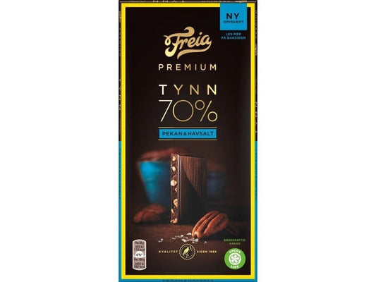 Freia 70% Premium dark chocolate pecan & seasalt 100 grams Norwegian Foodstore