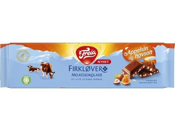Freia Milk chocolate with hazelnuts & oranges 200 gram (Firkløver med appelsinsmak) Norwegian Foodstore