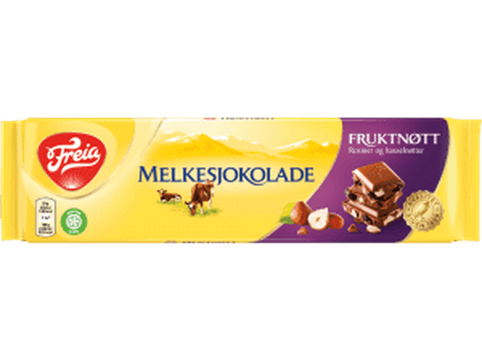 Freia milk chocolate Fruitnut 200 gram (Melkesjokolade fruktnøtt) Norwegian Foodstore