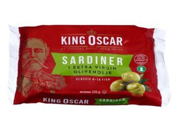 King Oscar Sprats/Sardines in olive oil (Sardiner i olje) 106 grams Norwegian Foodstore