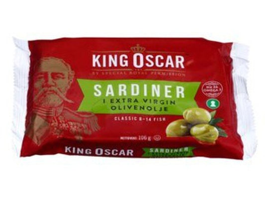 King Oscar Sprats/Sardines in olive oil (Sardiner i olje) 106 grams Norwegian Foodstore