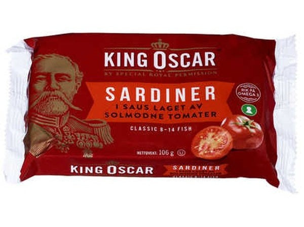 King Oscar Sardines in Tomatosauce (Sardiner i solmodne tomater) 106 grams Norwegian Foodstore
