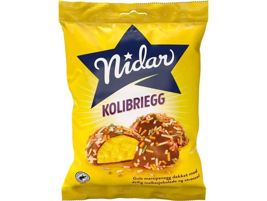 Nidar Marzipan eggs with Sprinkles (Kolibriegg) 168 grams Norwegian Foodstore