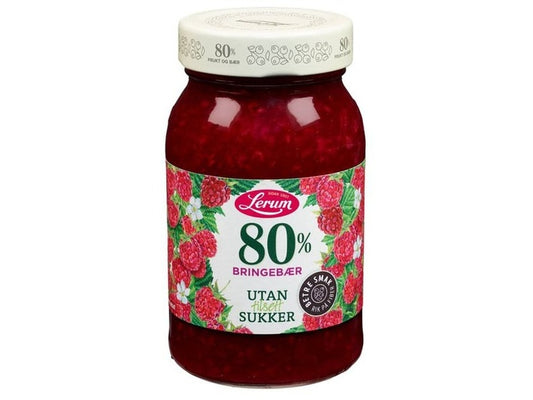 Lerum Raspberry Jam (bringebær syltetøy uten tilsatt sukker) 330gr Norwegian Foodstore