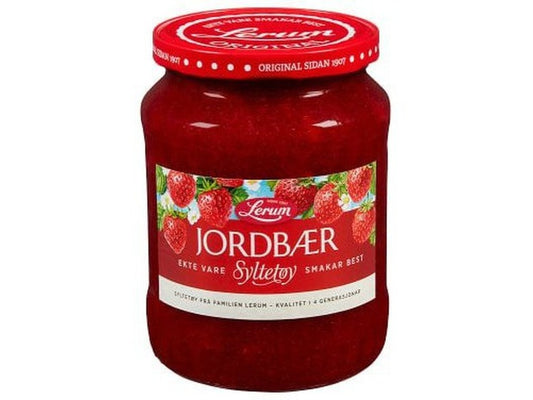 Lerum Strawberry jam 820 grams (Jordbær syltetøy) Norwegian Foodstore