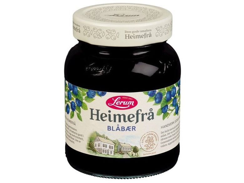 Lerum Heimefrå Blueberry Jam (Blåbærsyltetøy) 380 grams Norwegian Foodstore