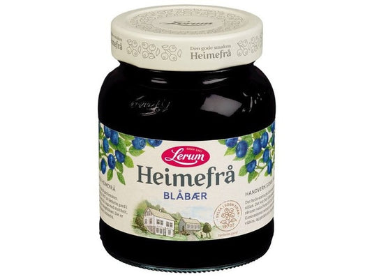 Lerum Heimefrå Blueberry Jam (Blåbærsyltetøy) 380 grams Norwegian Foodstore