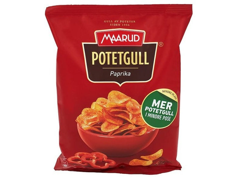 Maarud potatochips paprika potato chips 250 gram (Potetgull paprika) Norwegian Foodstore