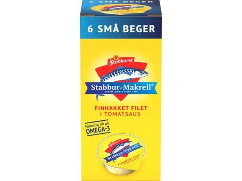 Stabburet mackarel in tomato sauce 6x22gram (Stabburet makrell i tomat) Norwegian Foodstore