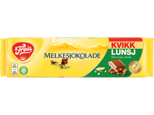 Freia milk chocolate with Kvikk lunch 200 gram (Melkesjokolade Kvikk Lunsj) Norwegian Foodstore