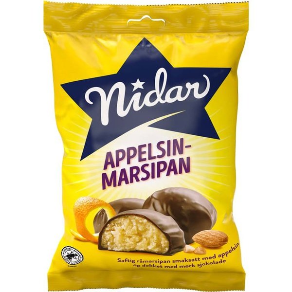Nidar Easter orange flavoured Marzipan (Appelsinmarsipan) 136 grams Norwegian Foodstore