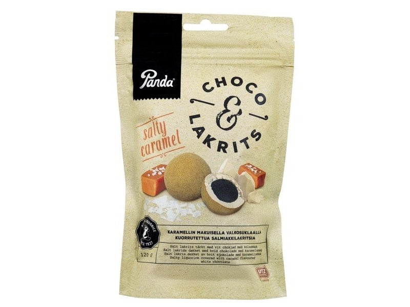Panda Choco & Liquerice salty caramel (Sjokolade & Lakris salt karamell) 120 grams Norwegian Foodstore