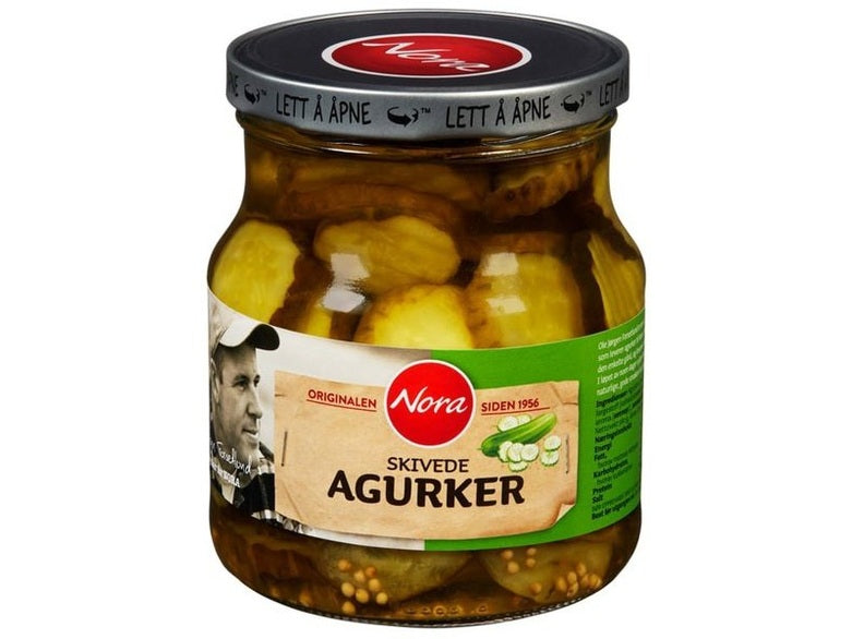 Nora Pickled Cucumber slices (sylteagurk) 580 grams Norwegian Foodstore