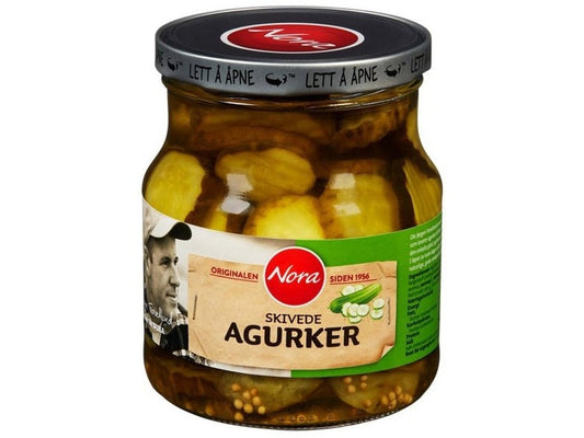 Nora Pickled Cucumber slices (sylteagurk) 580 grams Norwegian Foodstore