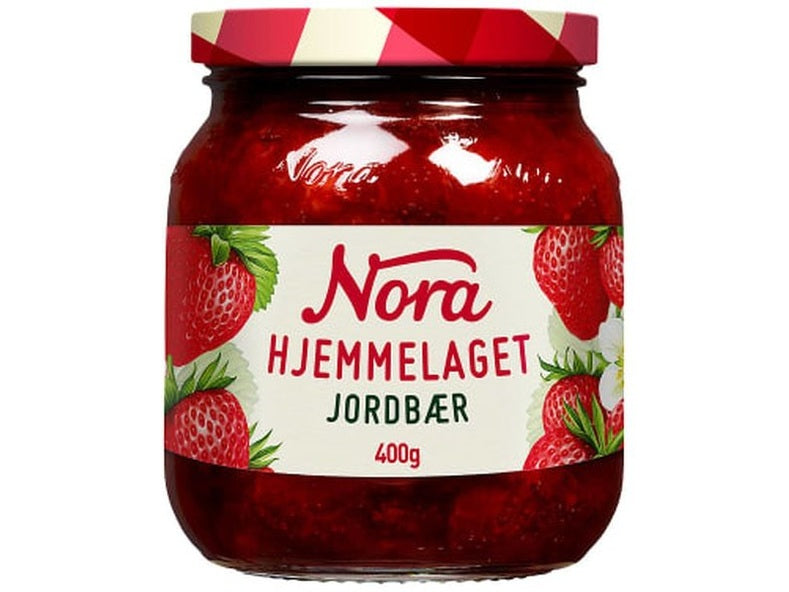 Nora Strawberry jam 400 gram (Jordbær "Hjemmelaget" syltetøy)