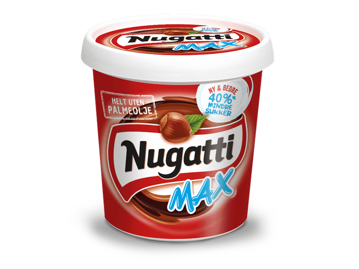 Nugatti MAX 40% less sugar chocolate / nut spread 450 gram (40% mindre sukker Sjokolade / nøtte pålegg) Norwegian Foodstore