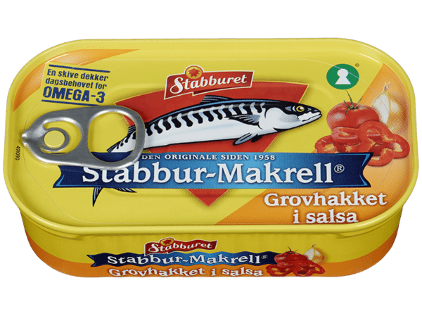 Stabburet Mackerel in Salsa (Grovhakket makrell i salsa) 110 grams Norwegian Foodstore