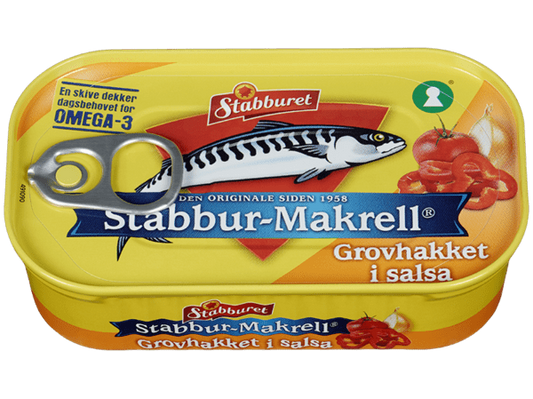 Stabburet Mackerel in Salsa (Grovhakket makrell i salsa) 110 grams Norwegian Foodstore