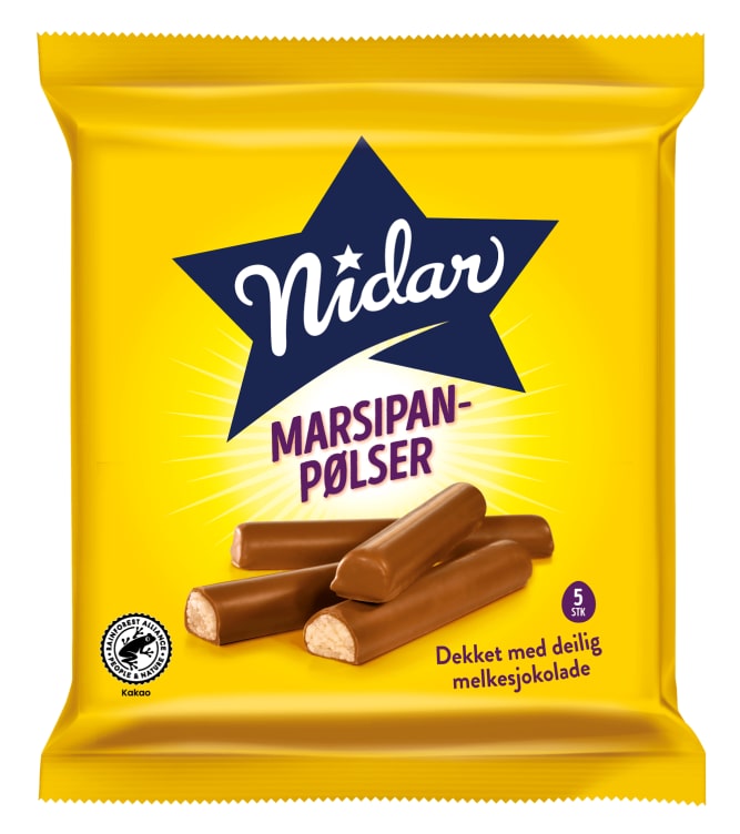 Nidar Easter Marzipan Sticks (Marsipanpølser) 5 pcs Norwegian Foodstore