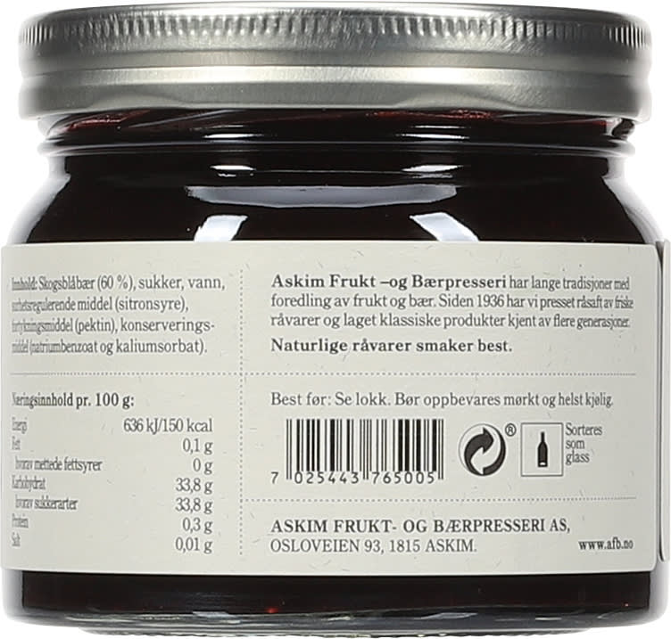 Askim Blueberry Jam 370g Norwegian blueberry preserve made from wild blueberries