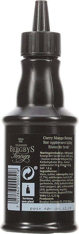 Bergbys Mustard Curry-Mango 250 grams