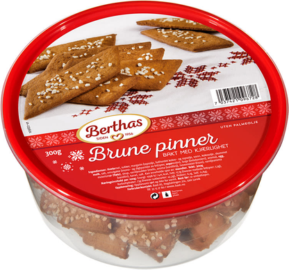 Berthas Brune pinner cookies in a tub with a red lid, 300 g